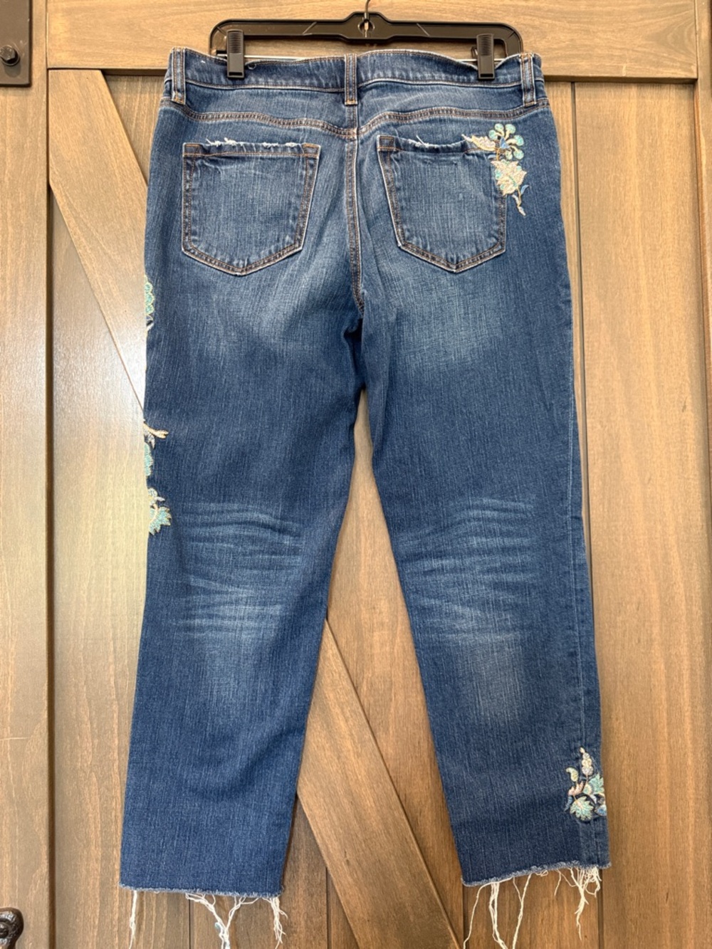 LOFT Blue Straight-Leg Jeans with Floral Embroidery - Picture 5 of 5